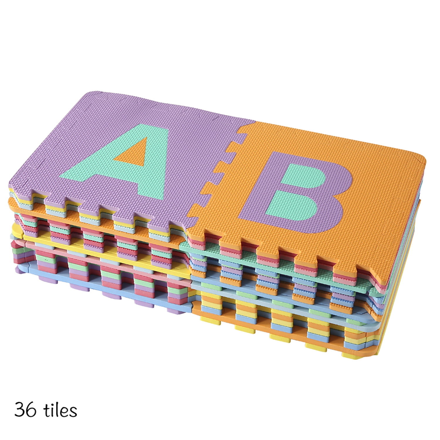 Easy Playhouse Soft Foam Floor Puzzle Tiles for Children, Non-toxic EVA 36 Interlocking Foam Tiles with 24 Borders for Playroom, Nursery or Gym, Numbers and Letters