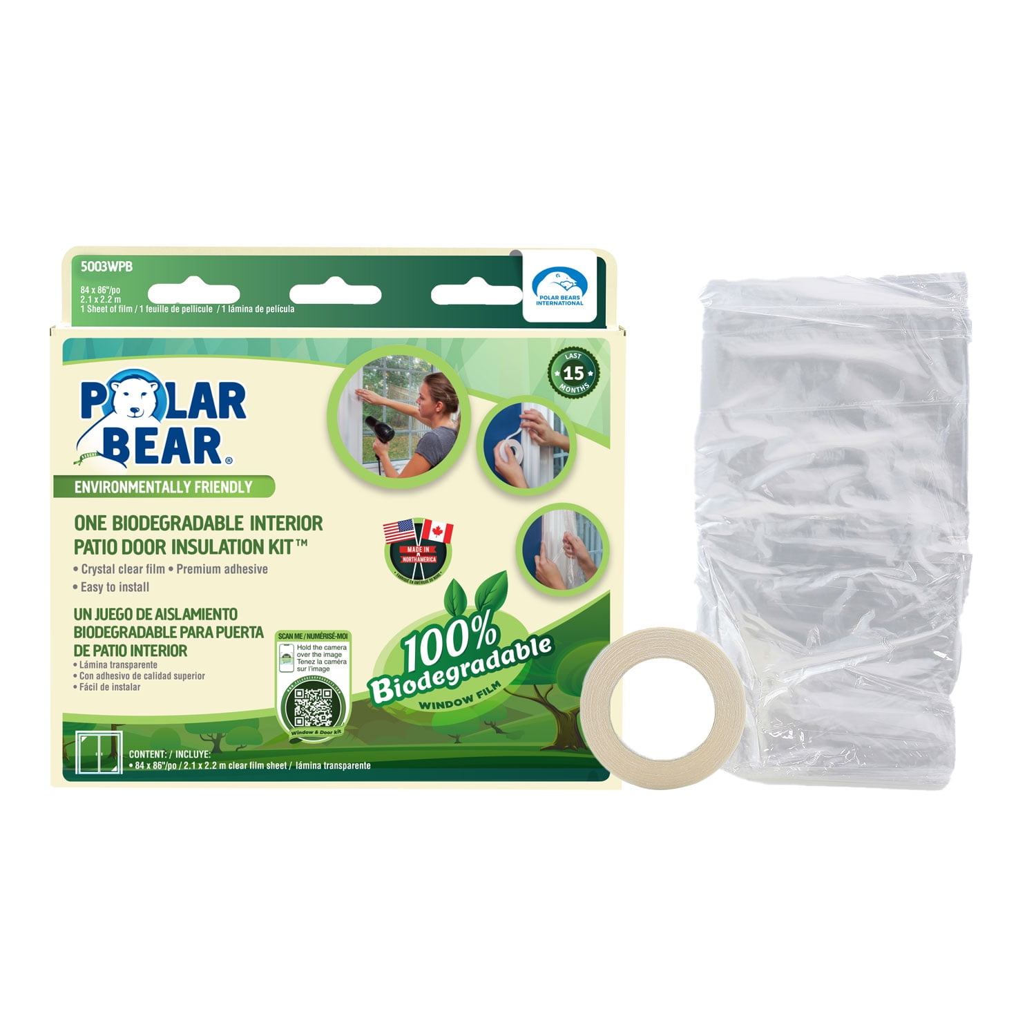 Biodegradable Interior Patio Door Insulation Shrink Film Kit | Polar Bear Environmentally Friendly - 5003WPB
