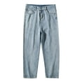 thumbnail image 1 of Ediodpoh Mens Simple Solid Color Japanese Washed Loose Straight Trousers Jeans Men’s Pants Blue L, 1 of 9