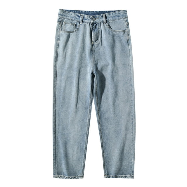 WEAIXIMIUNG Mens Cargo Pants with Pockets Work Mens Solid Color Japanese Washed Loose Straight Trousers Jeans