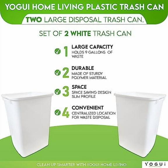 Plastic Trash Can - Indoor Garbage Bin for Kitchen, Home, Office and Commercial Use - Large Waste Disposal Tub, Plastic Waste Container- 30-Quart (7.5-Gallon) (2, White)