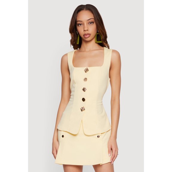 Women's Metallic Button Front Square Neck Waistcoat