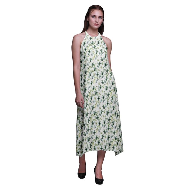 Bimba Robe Longue de Plage Sans Dos Imprimée pour Femmes à Col Licou en Rayonne - Small
