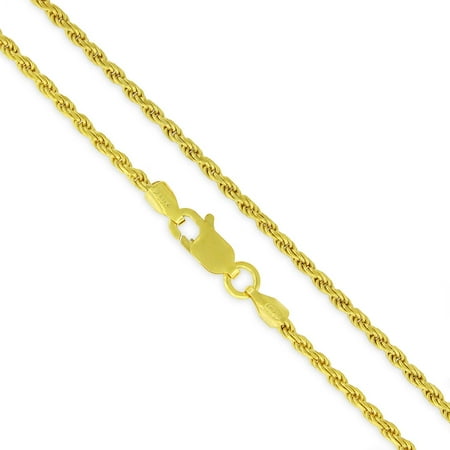- Sterling Silver Italian 2mm Rope Diamond-Cut Link Solid 925 Yellow Gold Plated Twisted Chain Necklace 16