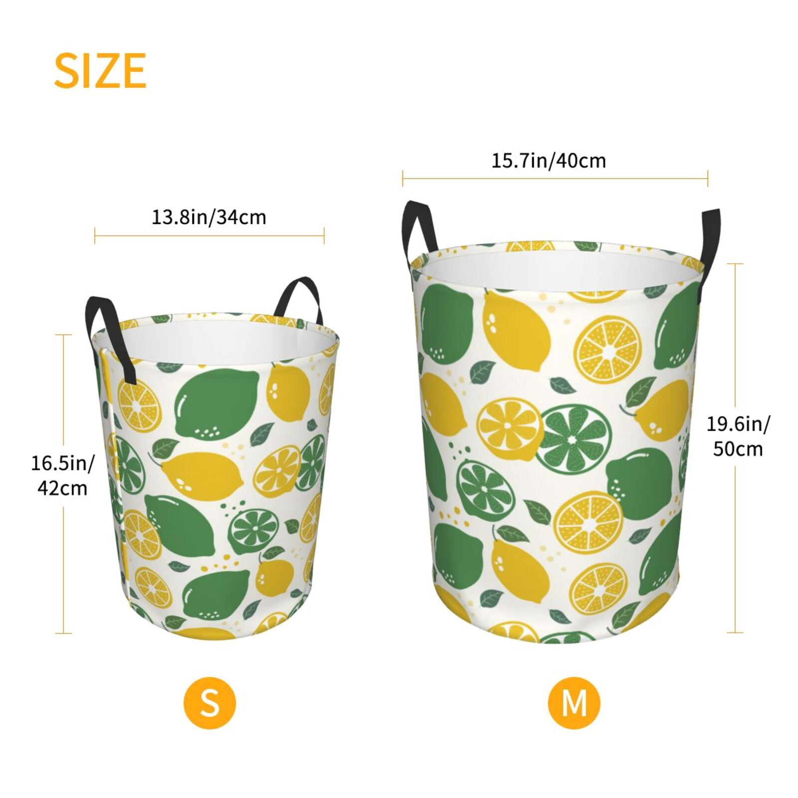 Large Laundry Basket with Handles - Cute Limes Yellow Green Leaves Kids Baby Dirty Clothes Laundry Hamper for Bedroom Aesthetic