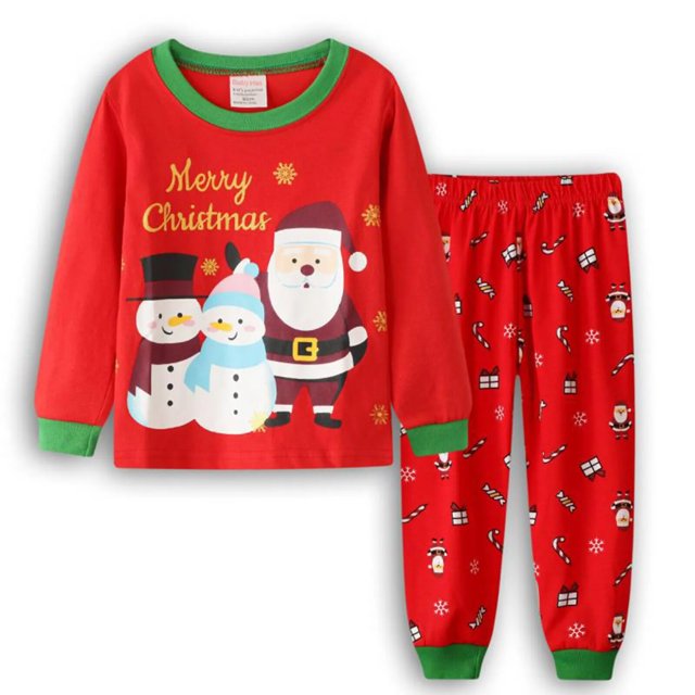 Pijamas de Papá Noel para niños, ropa de dormir roja de manga larga, pantalones a rayas, ropa de casa de Navidad para niños