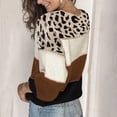 thumbnail image 4 of Conairie Women’s Leopard Printed Striped Sweater Oversized Crewneck Knitted Sweater Long Sleeve Color Block Fall winter Pullover Jumper Tops BrownBrown, 4 of 5