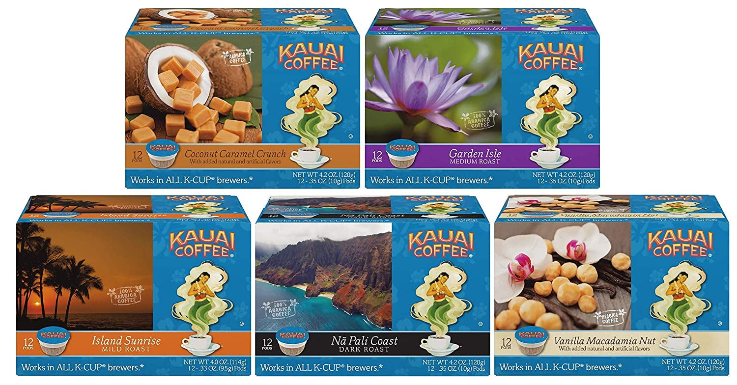 Kauai Coffee Variety Pack 60 Kcups 5 Boxes of 12 Single Serve Cups 4.2