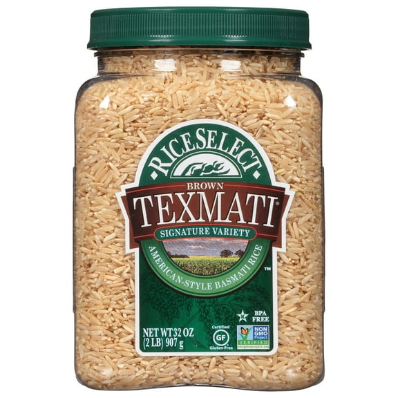RiceSelect Texmati Brown Rice, Whole-Grain Basmati Rice, Premium Gluten-Free Rice, Non-GMO, Star-K Kosher, 32-Ounce JarRDC15