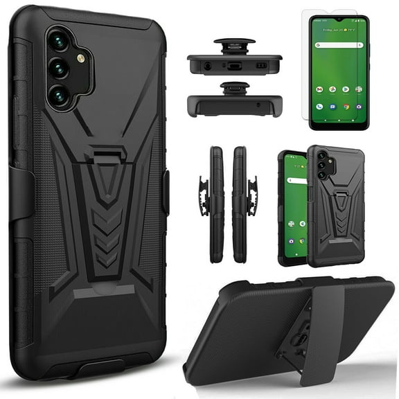Galaxy A13 5G Case, [Not Fit Samsung A13 4G] With [Tempered Glass Screen Protector Included], Circlemalls Combo Heavy Duty Shockproof Built-in Kickstand With Rotatable Belt Clip Cover-Black