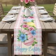 thumbnail image 4 of Easter Table Runner 72 Inches, Spring Watercolor Bunny Eggs Flowers Pink Plaid Bed Runner Dresser Scarves Tabletop for Indoor Outdoor Parties/Ceremony/Banquet, 16" x 72", 4 of 8