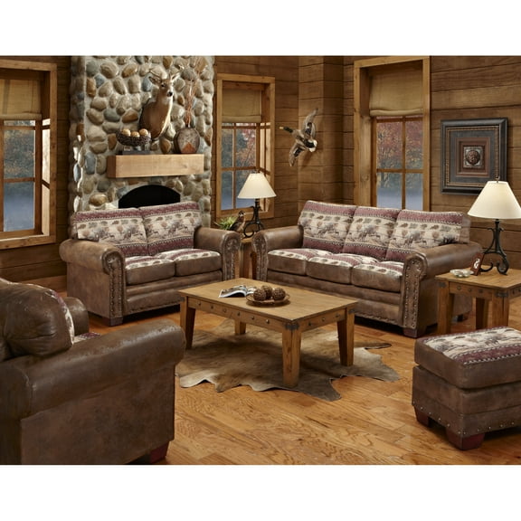 Sleeper Sofa Set 4 Piece Living Room Furniture Rustic Design Nail Head Accents Solid Wood Legs 88"