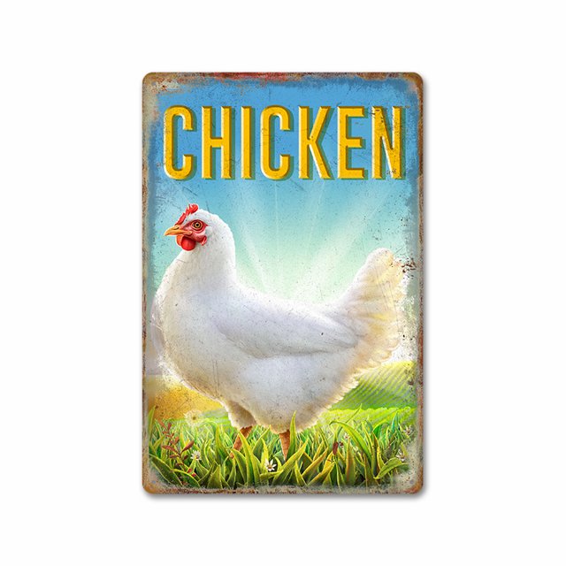 Pintura en hojalata retro de gallos y gallinas, fondo de granja, mural decorativo sin marco para pared