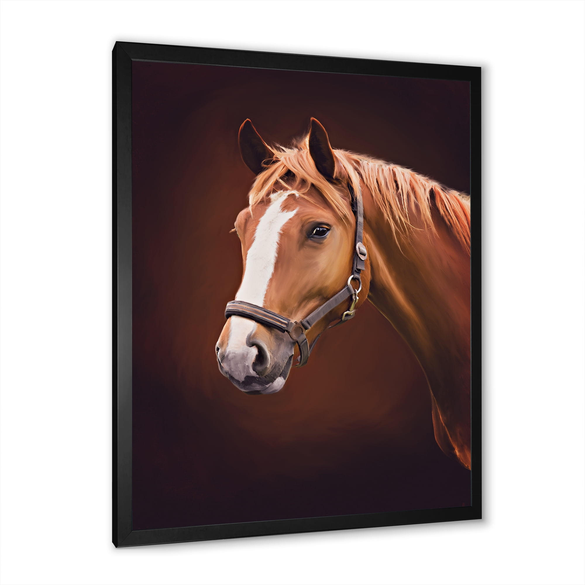 Designart 'Close Up Portrait Of Brown Horse With White Nose II' Farmhouse Framed Art Print