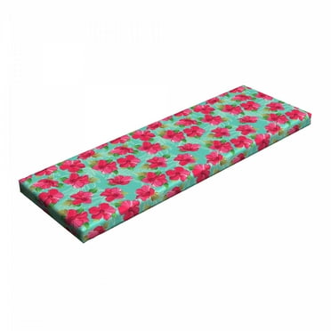 Hawaiian Bench Pad, Botanical Garden Pattern with Pink Hibiscus Blossoms Aloha Nature, HR Foam Cushion with Decorative Fabric Cover, 45" x 15" x 2", Magenta Seafoam, by Ambesonne