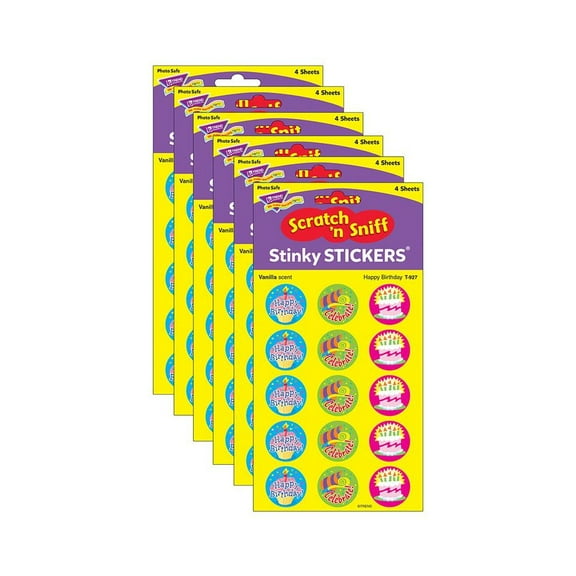 TREND Happy Birthday/Vanilla Stinky Stickers, 60 Per Pack, 6 Packs