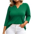 thumbnail image 5 of GERsome Plus Size 3/4 Sleeve T-Shirts for Women V-Neck Loose Fit Casual Trendy Blouses Green L, 5 of 6