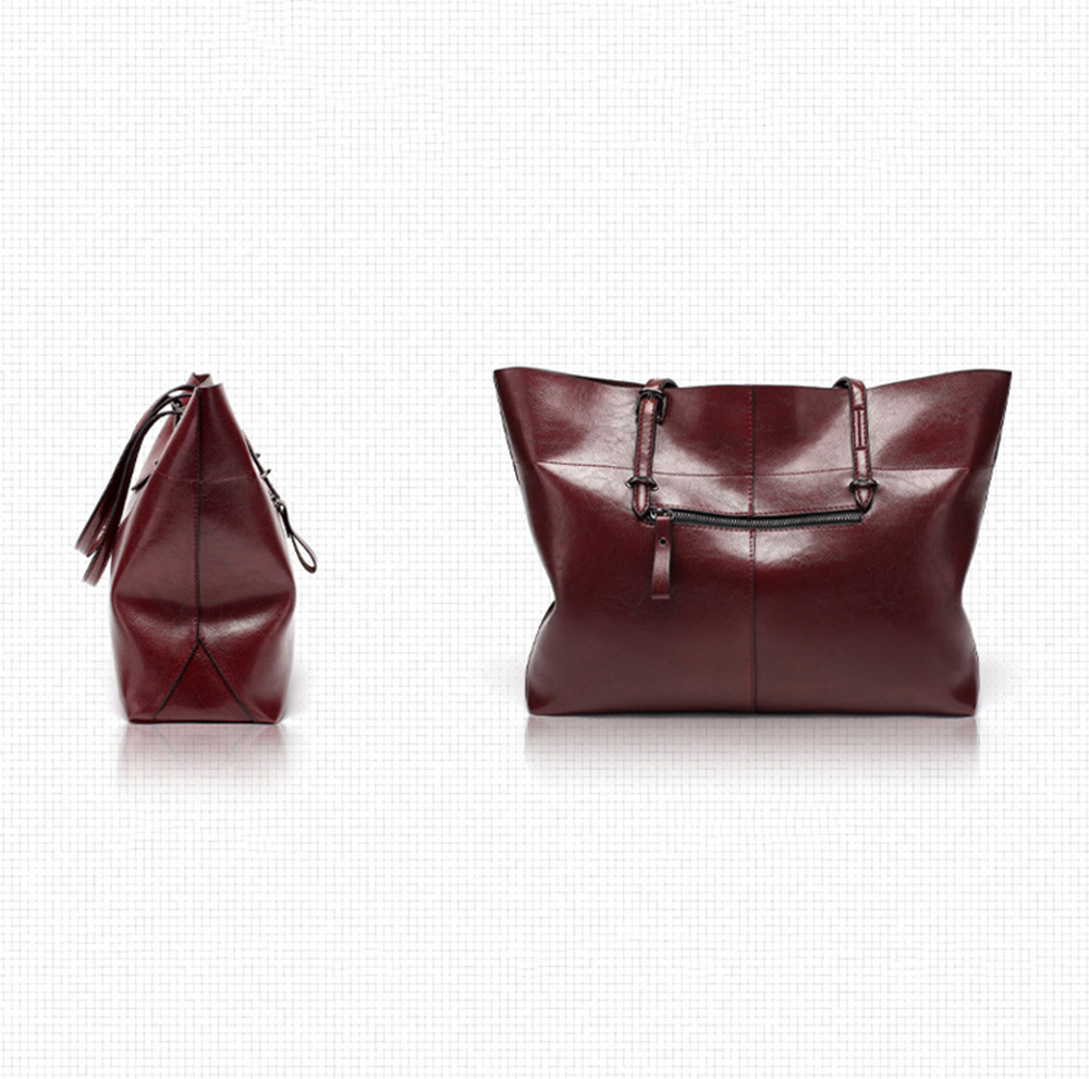 Classic Fashion Genuine Leather Tote Bag for Women Casual Big Capacity Shoulder Bag Handbag Purses with Zipper