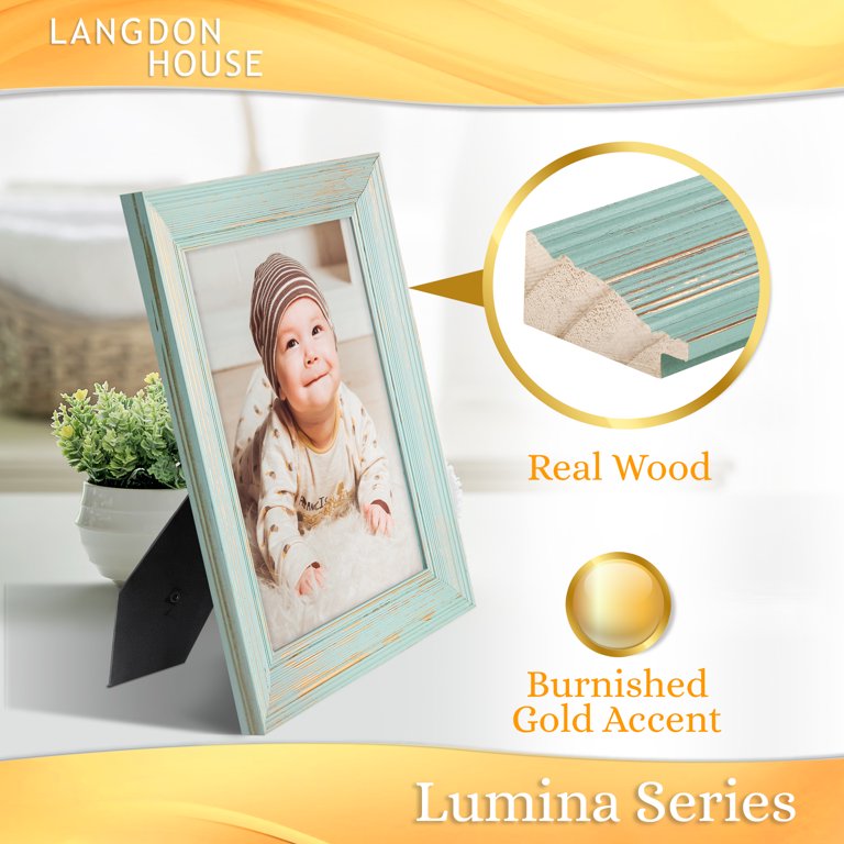 Langdon House 4 x 6 Eggshell Blue Real Wood Picture Frames with Gold Accents, 2 Pack, Lumina Collection