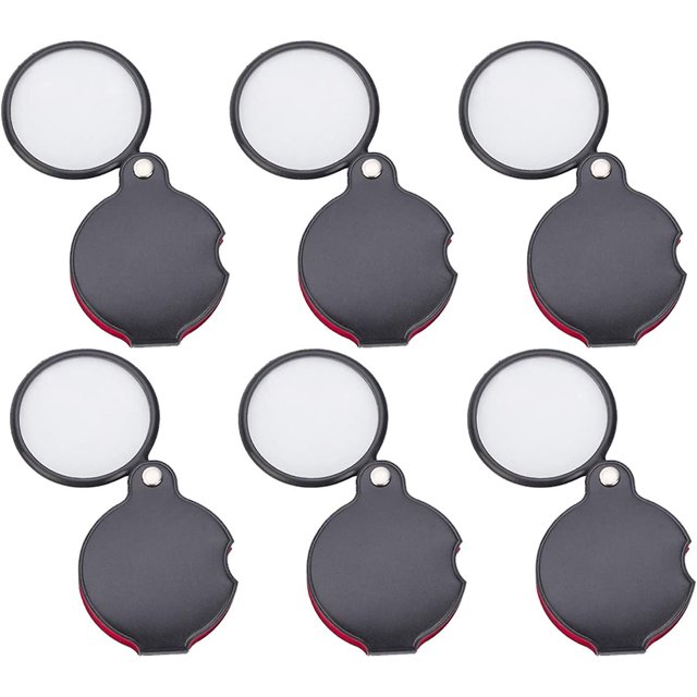 Lupa de bolsillo mini de 6 piezas, 10 aumentos, vidrio óptico con estuche protector cortical, para oficina, lectura, pasatiempos