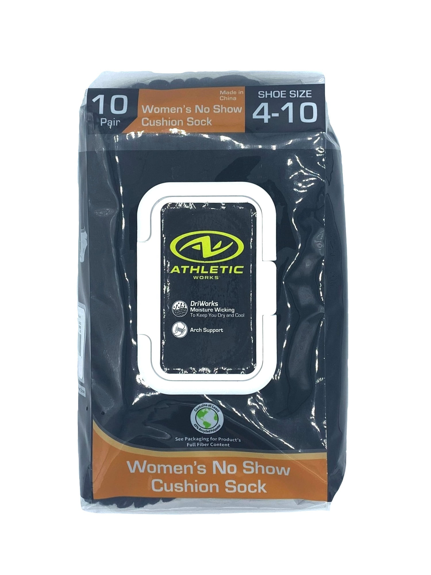 Athletic Works Women's No Show Socks with Cushion and Arch Support, 10-Pack, Size 4-10