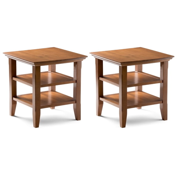 Acadian 19 inch Solid Wood Transitional Narrow Side Table in Light Golden Brown (Set of 2)