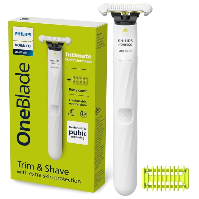 Philips Norelco OneBlade Intimate Pubic and Personal Body Groomer, QP1924/70 + Philips Norelco OneBlade Intimate SkinProtect Replacement Blade 2 pack, QP229/80