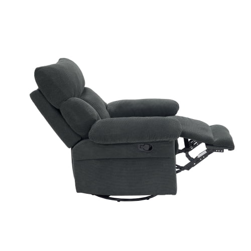 Modern Swivel Rocker Recliner Chair, Manual Overstuffed Glider Armchair with Textured Fabric, 360° Swivel & Rocking for Living Room and Nursery, Dark Gray
