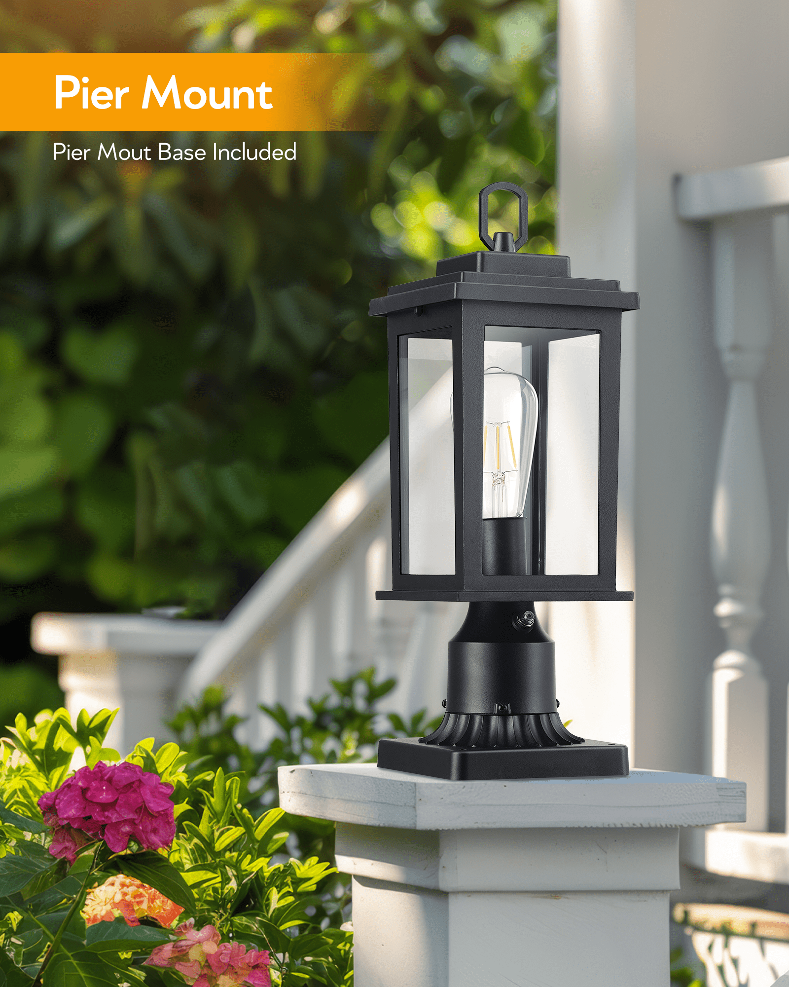 VIANIS Outdoor Post Lights, Black Post Lights Outdoor Dusk to Dawn, Pole Lights Outdoor with Tempered Glass, Outside Post Lights for Driveway, Entryway, Anti-Rust, Aluminum (Hardwired,Non-Solar)