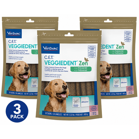 Virbac C.E.T. VeggieDent Zen for Large Dogs Over 66 lbs, 90 chews (3 Pack)