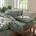 thumbnail image 3 of MooMee Pillowcases 100% Washed Cotton Linen Like Textured Envelope Closure Set of 2 (Heathered Green, Standard), 3 of 5
