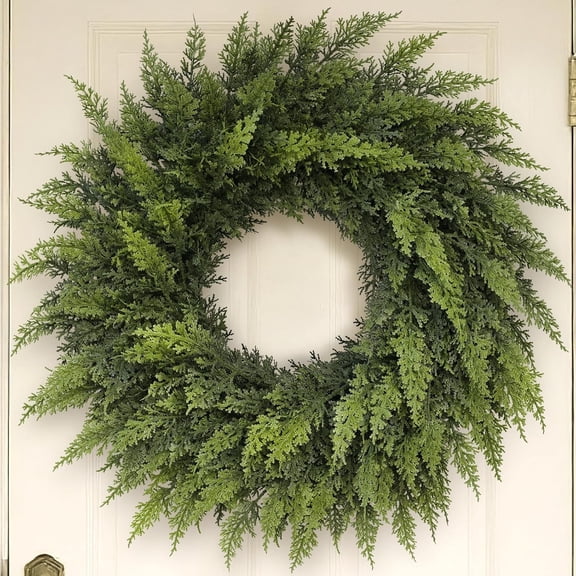 24" Christmas Wreath for Front Door Decor Lifelike Touch Artificial Christmas Cedar Realistic Faux Greenery Fake Pine Needles Wreath, for Home Front Porch Xmas Window Farmhouse Outdoor