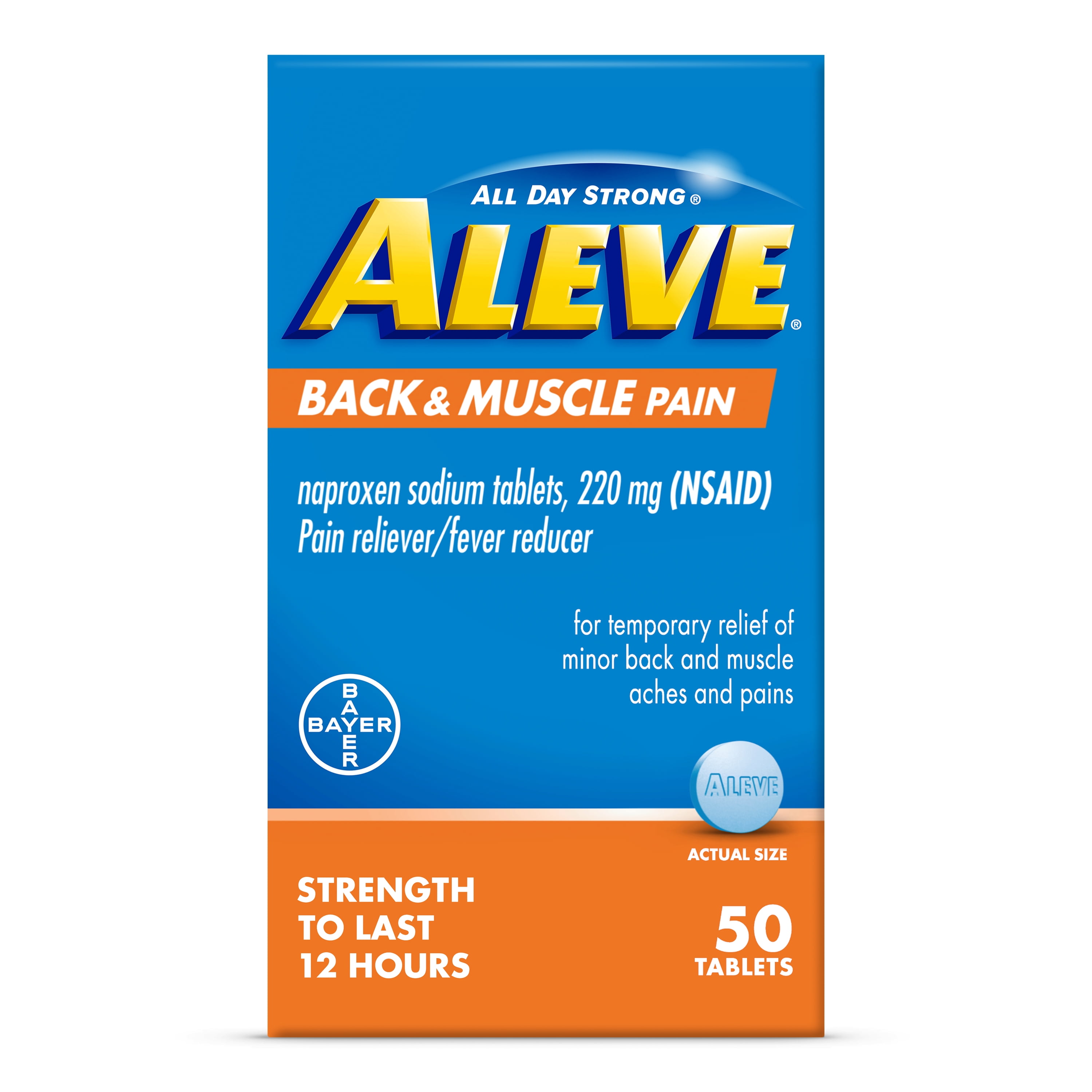(3 pack) Aleve Back & Muscle Pain Reliever Naproxen Sodium Tablets, 50 Count
