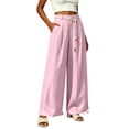 thumbnail image 7 of VBVC Women's High Waisted Wide Leg Pants , Pleated Palazzo Pants For Women , Ladies' Casual Flowy Dress Trousers with Pockets and a Belt,Pink,S-2XL, 7 of 7