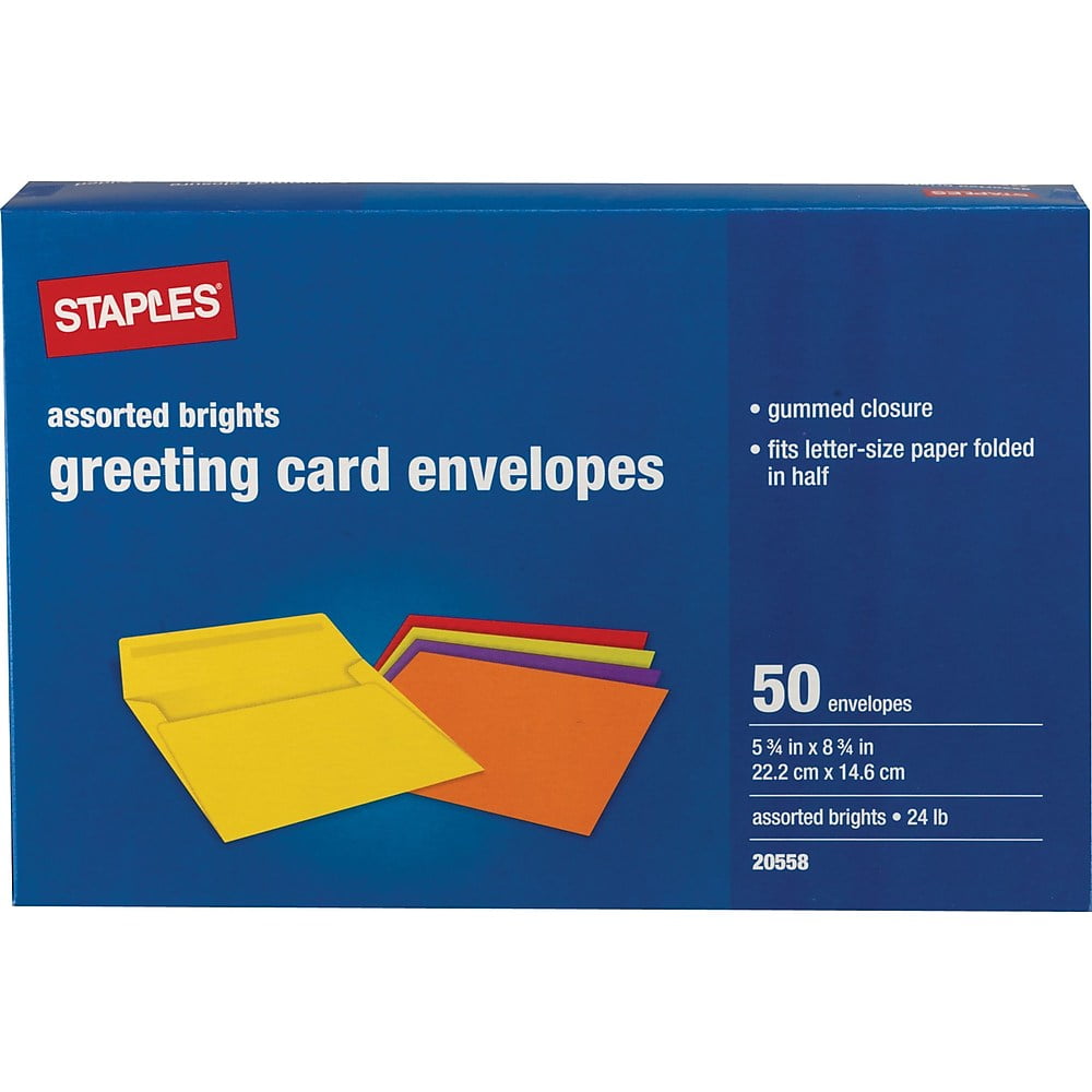 Staples Brights Greeting Card Envelopes 50/Box (18688) 20558 Walmart