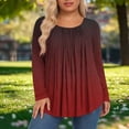 thumbnail image 2 of Qgtaibl Plus Size Long Sleeve Tunic Tops for Women Fashion Gradient Color Pleated Flowy Blouses Curved Hem Loose Fit Hide Belly Shirts Wine XXL, 2 of 5