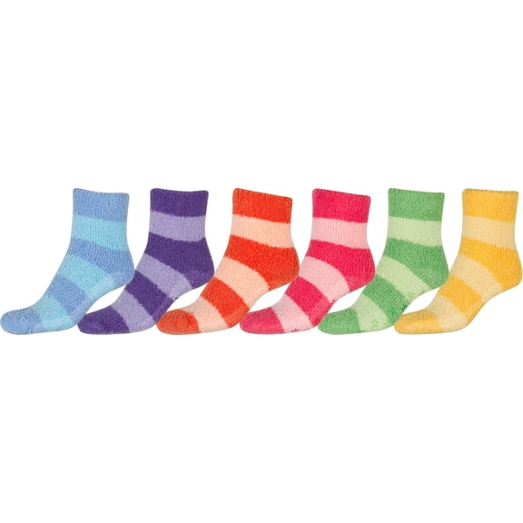 Sakkas Super Soft Anti-Slip Fuzzy Crew Socks Value Assorted 6-Pack - Bright Stripe - 9-11