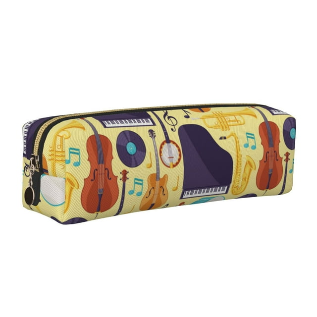 Xecao Trousse à Crayons en Cuir Motif Instruments de Musique Organisateur à Fermeture Éclair Fournitures Minimalistes pour École Bureau PVC Crossgrain Compact 2x2.2x8.3in Accessoires de Voyage Art