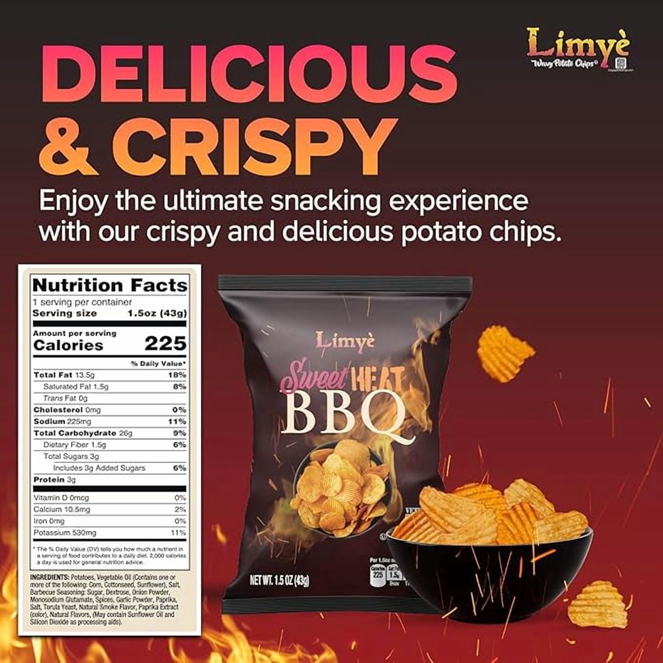 Limyè Sweet Heat BBQ Flavored Potato Chips - Certified Kosher & Allergen-Free - Vegan potato chips, Sweet Heat BBQ Flavor, 1.5 oz, Pack of 24