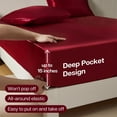 thumbnail image 5 of MR&HM Satin Fitted Sheet King Size, Silky Bottom Sheet with Elastic Corner Straps, Deep Pocket up to 15 Inches, No More Slipping Off for Mattress - 1 Fitted Sheet Only (Burgundy), 5 of 6