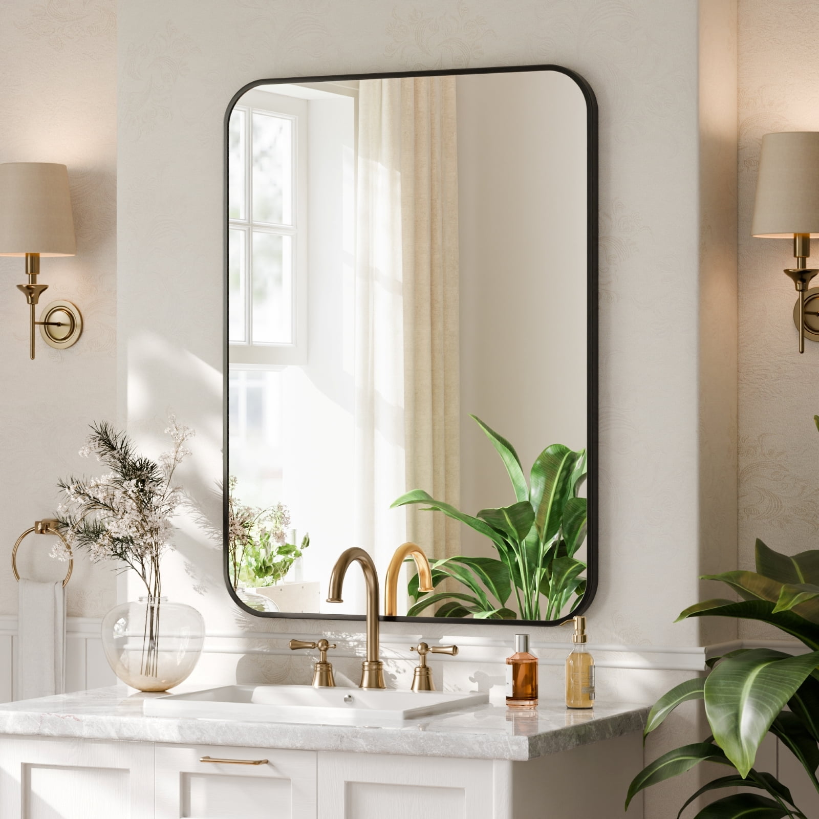 SHATTERVIEW 20"x28" Bathroom Mirror Wall-Mounted Vanity Mirror with Rectangular Metal Frame, Black