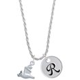 thumbnail image 1 of Delight Jewelry Silvertone 3-D Flying Bat with Crystals Silvertone Script Initial Disc - R - Charm Necklace, 20"+3", 1 of 4