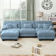 thumbnail image 4 of FFH Cloud Sofa Sectional, 133.8" Oversized 3 Seater Sofa for Living Room, Modern U Shaped Sofa with Deep Seat (Chenille Blue, 3 Seater with 2 Ottomans), 4 of 11