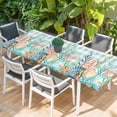 thumbnail image 2 of Summer Coastal Table Cloths for 8 Foot Rectangle Tables, Watercolor Corals Shells Starfish Green Plaid Patio Waterproof Elastic Fitted Tablecloths, Washable Rectangular Table Cover for Camping, 2 of 8