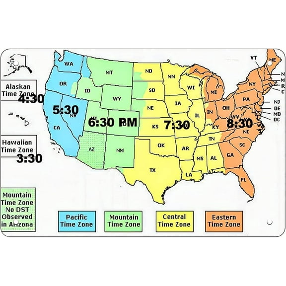 Us Time Zone Map， Retro Funny Metal Sheet Signs, Wall Decoration, Size:8 X 12