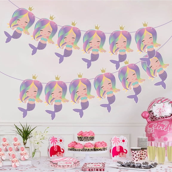 LABSERRON 12Pcs Mermaid Shape Paper Banner Hanging Decoration for Birthday Party Baby Shower 11.8x4.5x0.04in