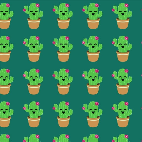 Cute Cactus in Pot with Pink Flowers Premium Roll Gift Wrap Wrapping Paper