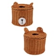 thumbnail image 1 of Porte-Mouchoirs, Boîte à Mouchoirs Marron à Accès Facile Distributeur en Rotin Ours Mignon Rond pour Table, 1 of 8