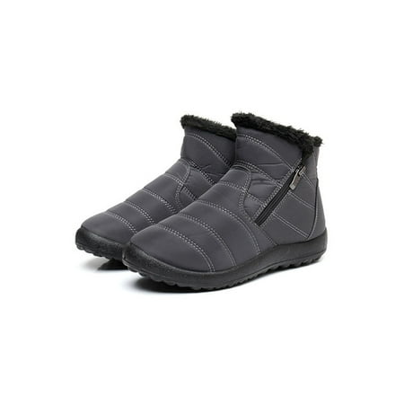

Woobling Women Snow Boots Faux Fur Warm Booties Plush Lined Winter Boot Outdoor Shoes Lightweight Ankle Bootie Zipper Cold Weather Gray 5.5