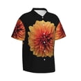 thumbnail image 3 of Xecao Orange Dalia print Hawaiian shirt - a stylish short-sleeve button-down for men, perfect for casual beach and tropical outings., 3 of 9